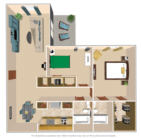 Floor plan for 2 beds, 2 baths, 1240 sqft